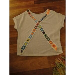 Crochet Granny Square Shawl Short Sleeve Blouse